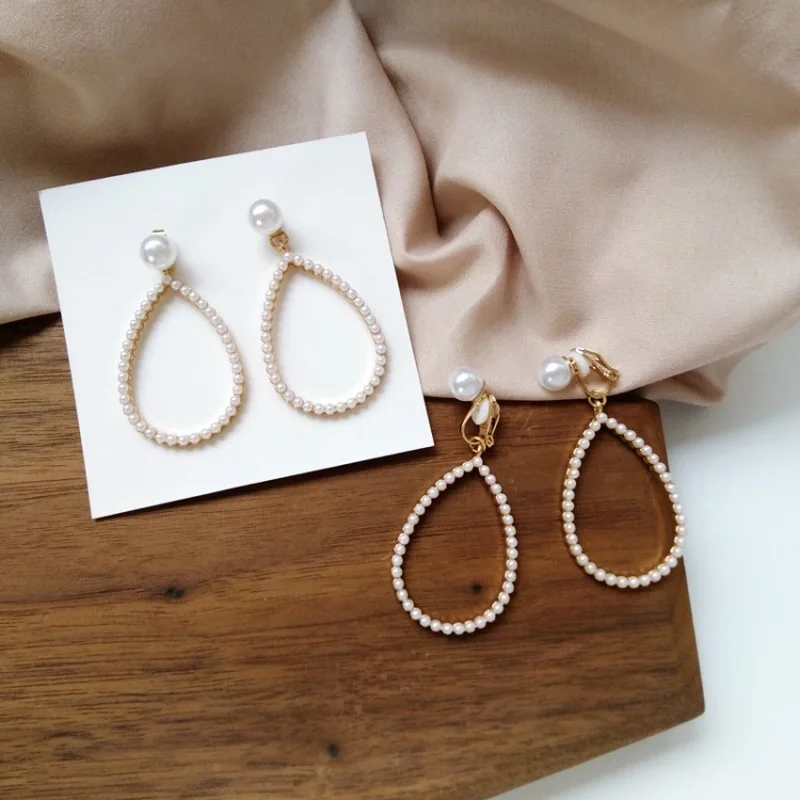 

Korean Fashion Temperament Imitation Pearl Water Drops Big Earrings Simple Fashion Girl Women's Jewelry Accessories Ear Clip