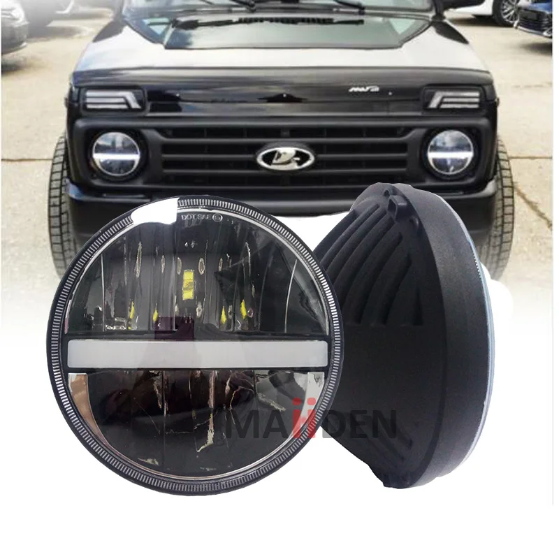 

7" Round Headlights With Amber Turn Signal & White DRL For Jeep Wrangler H4 LED Headlamp For Toyota FJ Cruiser Nissan Patrol Y60