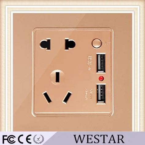 Wall Power Socket 13A Universal 5 Hole Switched Outlet 2.1A Dual USB Charger Port LED indicator | Обустройство дома