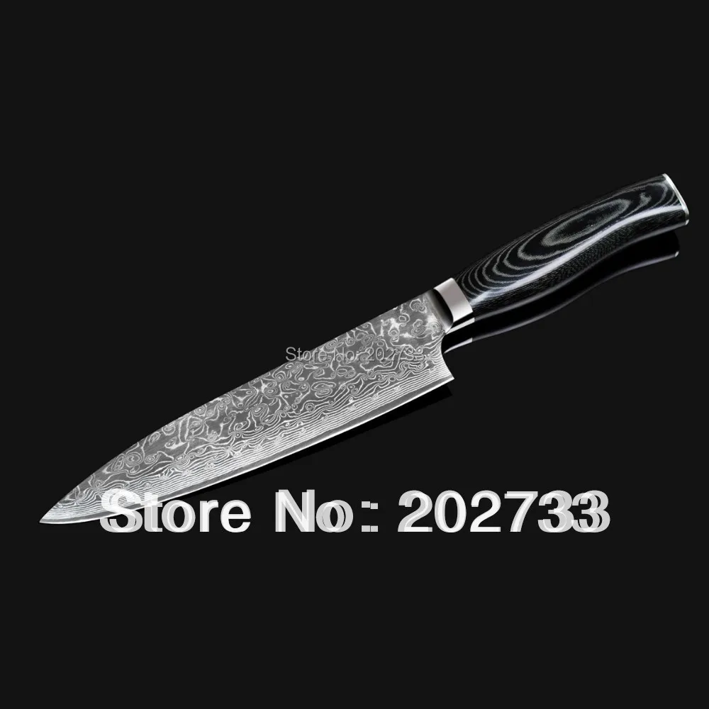 8 inch damascus chef knife mirror polish with VG10 core green micarta