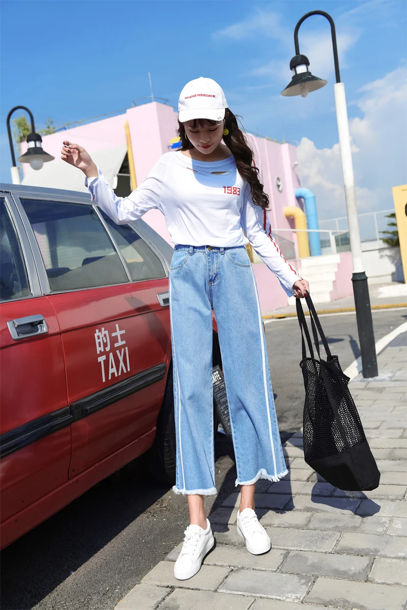 Джинсы женские Весна и лето корейский стиль Свободный Повседневный Досуг универсальные с высокой талией женские широкие брюки женские