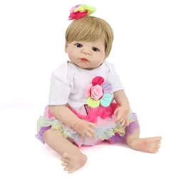 Reborn Baby Doll Мягкие силиконовые для ванной Bebe Принцесса Девушка белый комбинезон Красочные повязку для волос 22 дюймов прекрасный NPKDOLL Luca