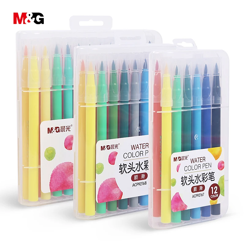 M&G Watercolor brush manga markers set for school drawing colored marker pens for sketch art design suppies liners gift for kid watercolor brush pens water soluble colored pens aqua coloring brush painting pens