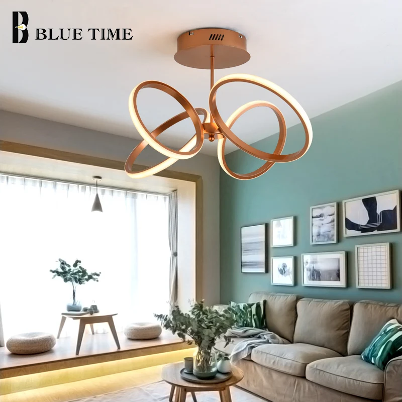 

New Design Modern LED Chandelier Lighting For Dining Room Bedroom Living Room Four Rings Golden Finished Home LED Chandeliers