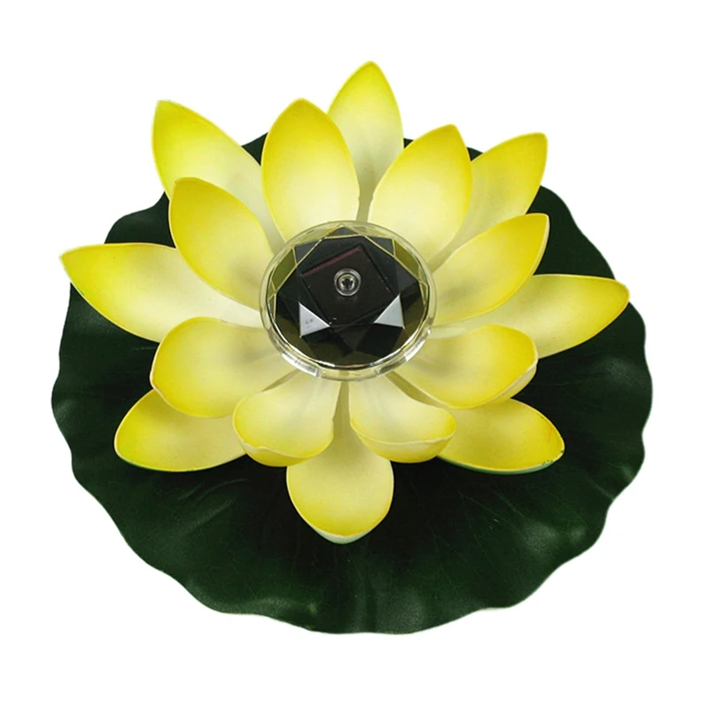 Солнечные светодиодный лампа-цветок лотоса плавающий цветок Пруд Танк украшение с огоньками вечерние украшения сада - Цвет: Цвет: желтый