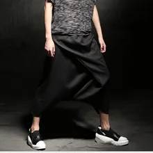 Новые мужские шаровары висит промежность Штаны модные повседневные штаны широкие брючины стильные брюки певица костюмы