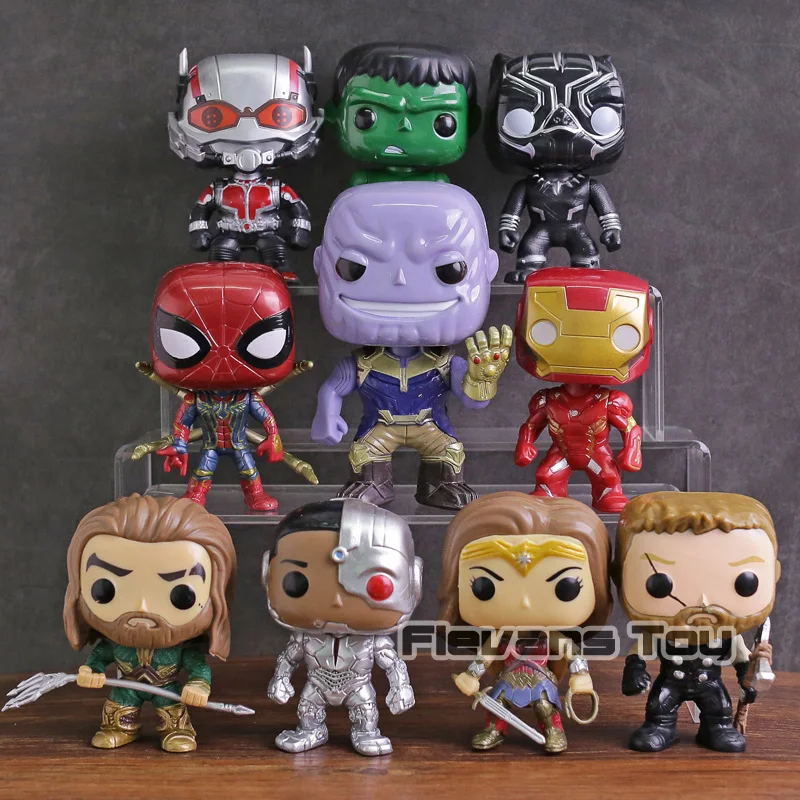 

Marvel DC Super Heroes Avengers Thanos Black Panther Ant Man Wonder Woman Iron Spider Aquaman PVC Action Figures Toys 10pcs/set