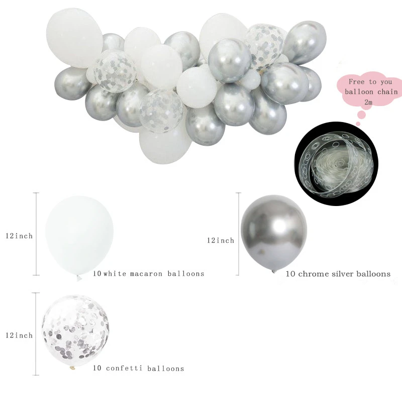 Set 4 Silver White Balloon Cloud