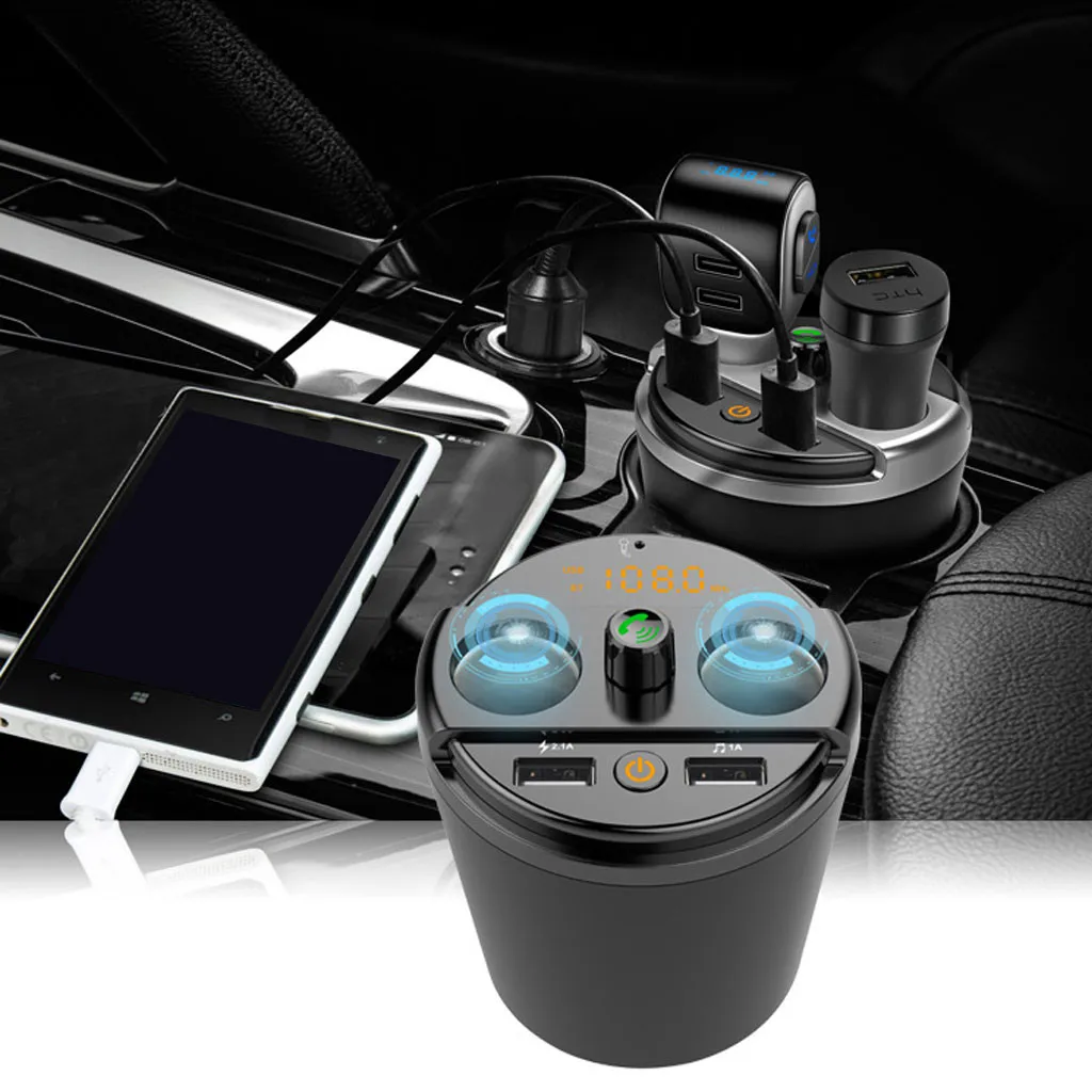 

Dual USB Port Car mp3 Bluetooth player cup-shaped car Bluetooth auto charger 2019 New Style universal smart phone