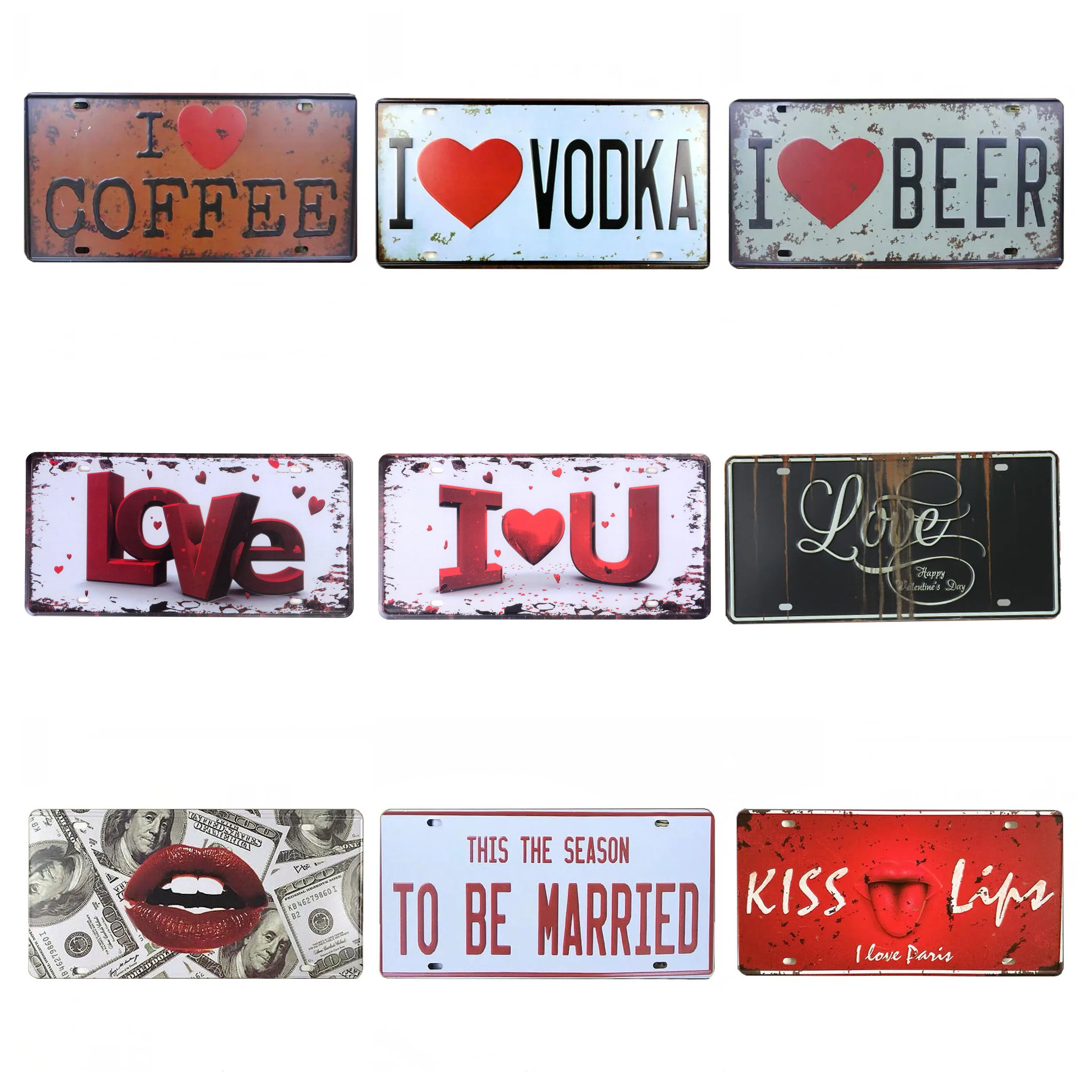 

30*15cm I Love You Beer Vodka Vintage Metal Garage License Plate Plaque Poster Bar Club Wall Home Decoration Tin Signs Route C5