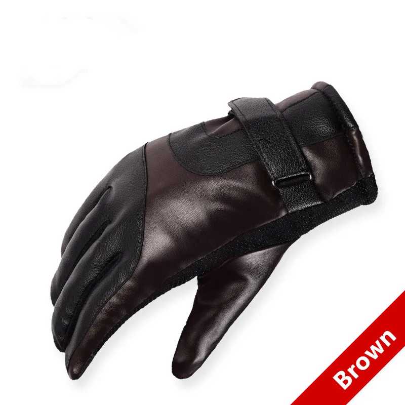 Brown Горячая Распродажа, мужские перчатки из овчины, перчатки из натуральной кожи для мужчин, зимние уличные теплые меховые утолщенные теплые лоскутные перчатки - Цвет: Brown