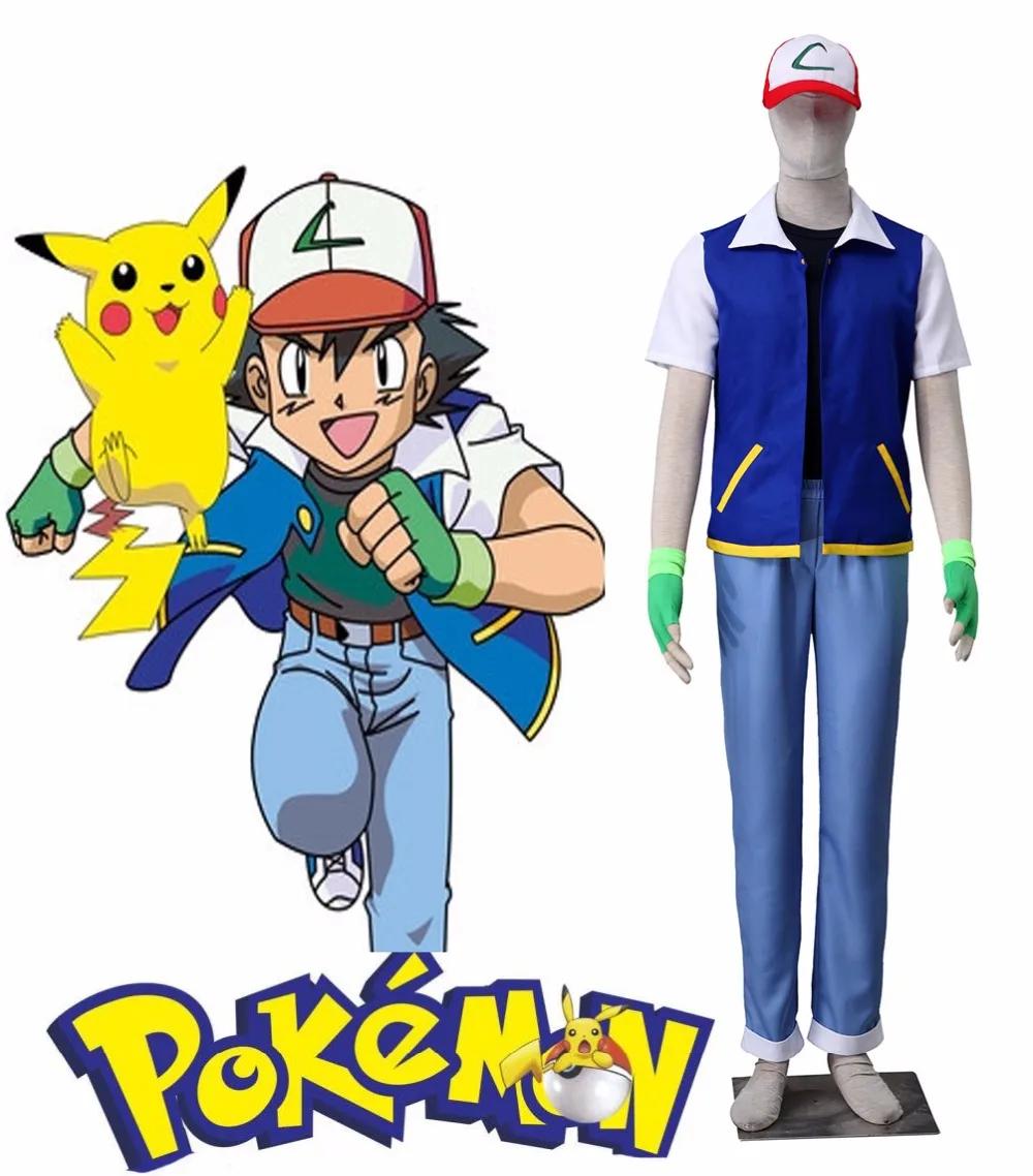 Pocket Monster Ash Ketchum Cosplay Kostuum Blauw Pocket Monster Ash Ketchum Cosplay Kostuum Blauw