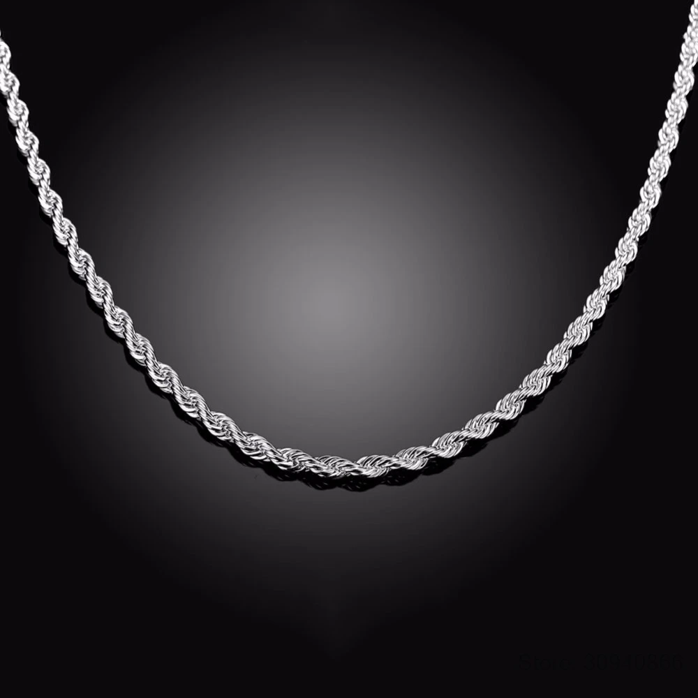 LEKANI men's fine jewelry 3 мм витая веревка цепочка Ожерелье Размер 16 ''18'' 20 ''22'' 24 ''серебро 925 пробы Очаровательное ожерелье Colar