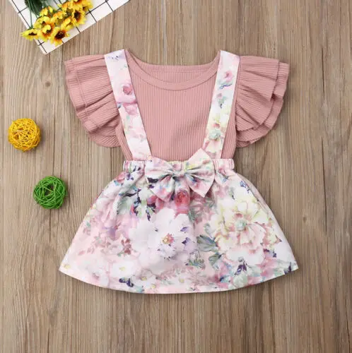 Цветочный наряд для малышей, комплекты одежды хлопковая Футболка с оборками для маленьких девочек топ, юбка-пачка, платье комплект одежды из 2 предметов