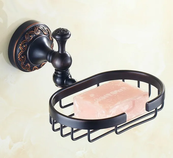 

Bathroom Accessory Black Oil Rubbed Brass Carved Art Pattern Wall Mounted Bathroom Soap Basket Dish Holder mba469
