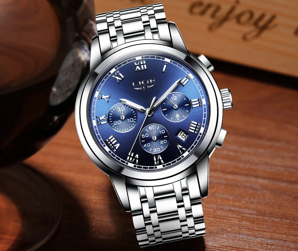 Роскошный бренд новые часы мужские LIGE с хронографом мужские спортивные часы водонепроницаемые полностью Стальные кварцевые мужские часы Relogio Masculino