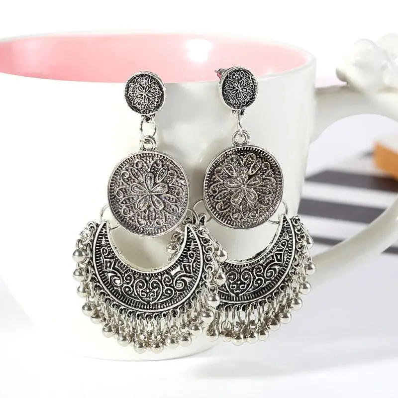 1 пара этнических балийских ювелирных изделий Jhumka Jhumki Золотая парча лотос