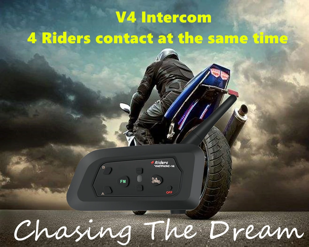 

2019 V4 Intercom Bluetooth Wireless Helmet Headset Multifunction Noise Reduction Team Communicator for 4 Riders Walkie Talkie