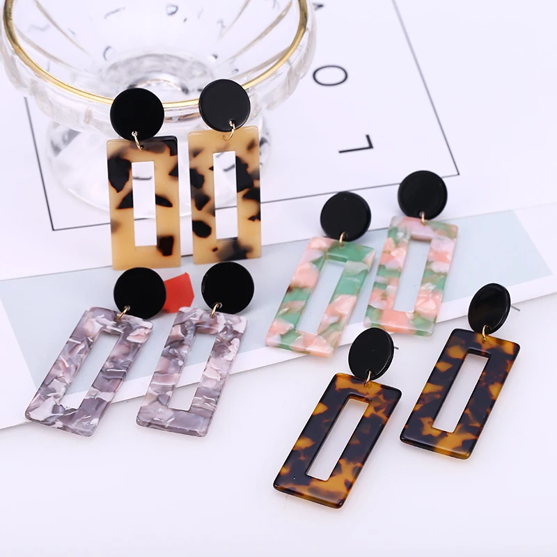 

HOCOLE Bohemian Acrylic Drop Earrings For Women Fashion Za Female Long Square Resin Dangle Earrings Statement Brincos Jewelry