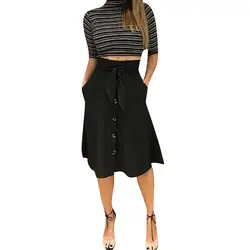 Высокая талия юбка женские юбки 2019 новая женская мода A-Line Повседневная кружевная кнопка тонкая юбка faldas mujer moda 2019
