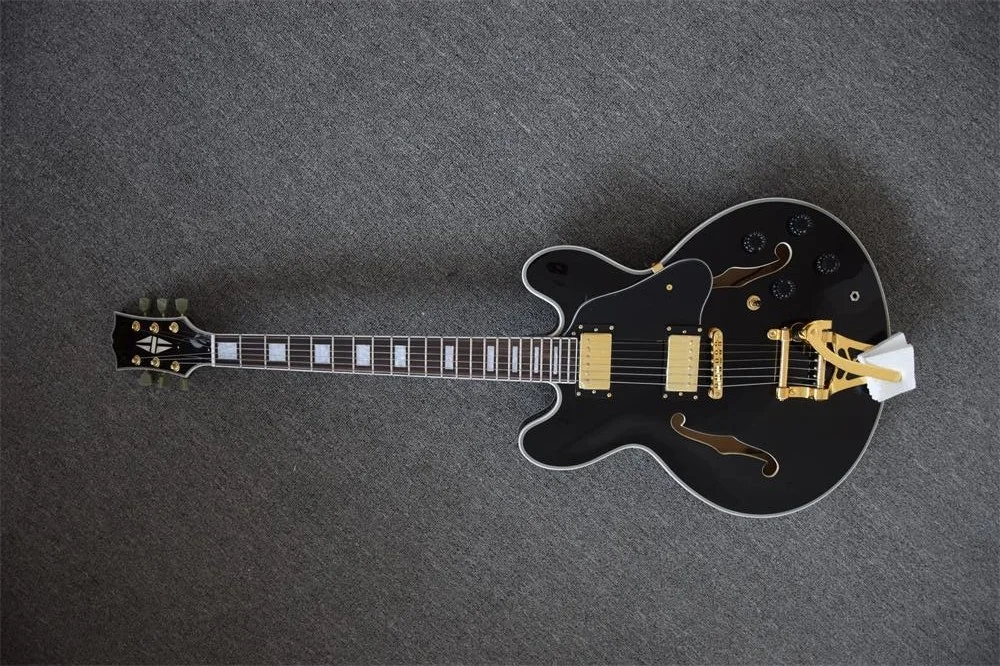 Golden Grover tuner and Bigsby bridge Meta cover pickups All black Semi