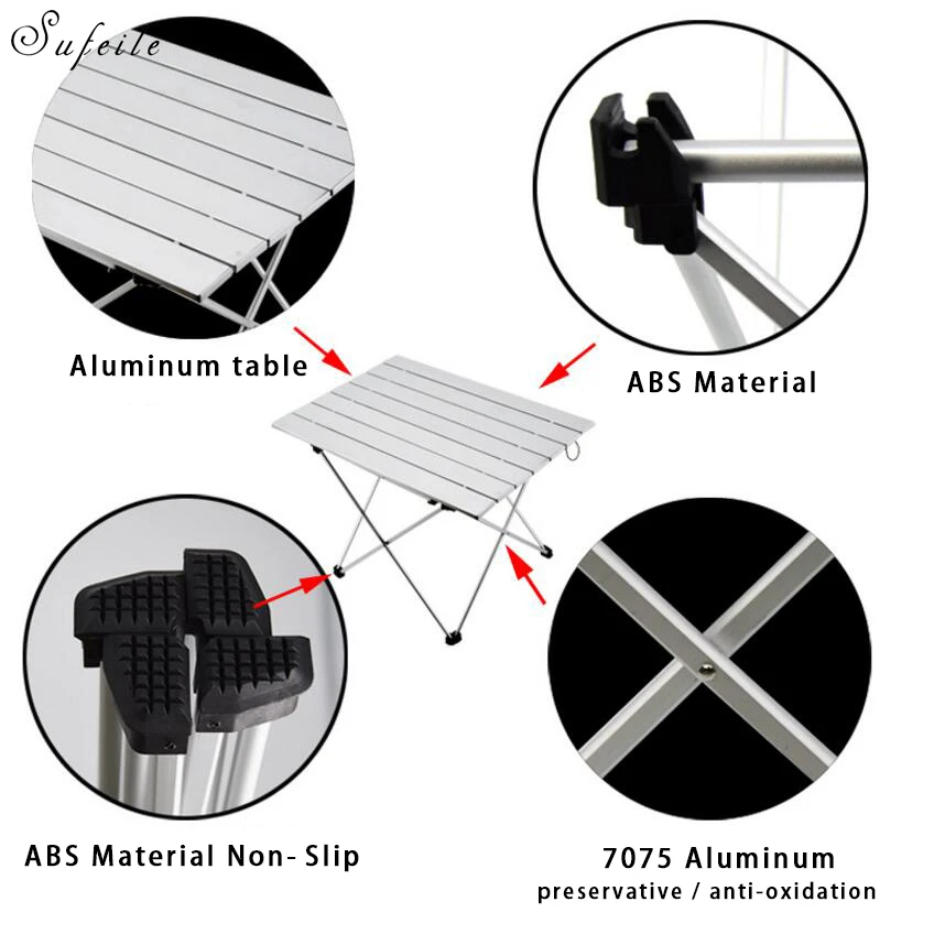 Sufeile aleación de aluminio portátil plegable capaz escritorio camping picnic al aire libre barbacoa del té mesa al aire libre plegable escritorio de la computadora D20