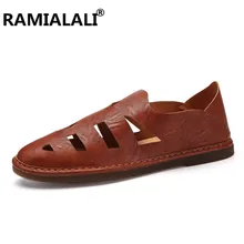 Новинка; модные мужские сандалии из натуральной кожи; большие размеры 45, 46, 47; повседневные летние сандалии без застежки; дышащая удобная обувь на плоской подошве