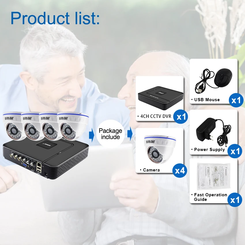  CCTV 4CH Hybrid DVR Video Surveillance System 720P 1080P AHD Camera Kit Day & Night AHD Dome Camera - 32591561545