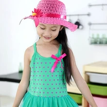 10 шт./партия, ярких цветов, детская соломенная шляпа с цветочным рисунком для девочек, Милые Пляжные шляпы для девочек