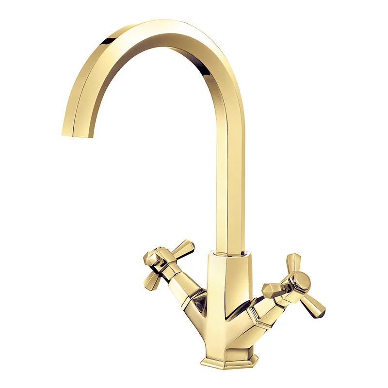 Unique-design-high-quality-Solid-Brass-Golden-Two-Handle-Classical-Kitchen-Faucet-Polished-Gold