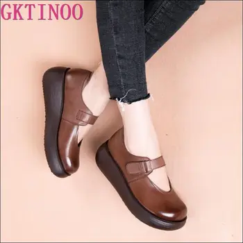 

GKTINOO Handmade Women's Platform Shoes For Women Genuine Leather Footwear Woman Vintage Soft Comfort Wedges Breathable Pumps