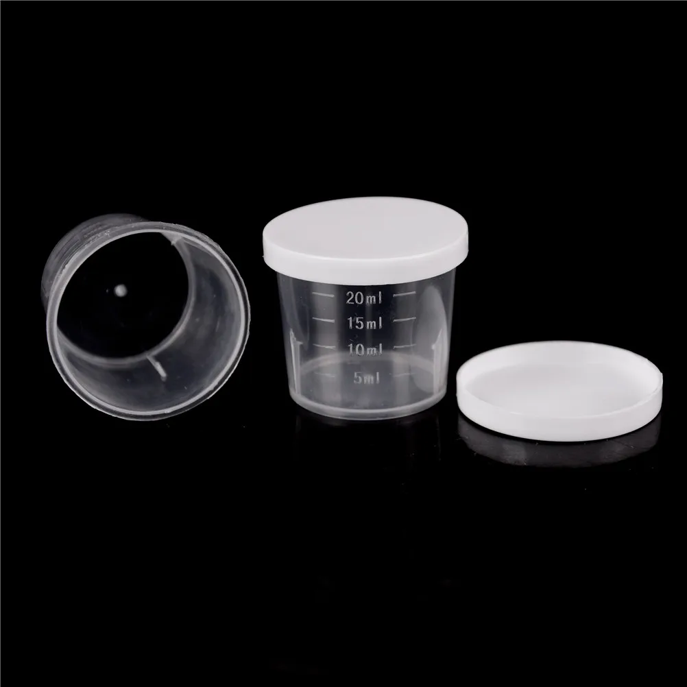 10Pcs/set 20ml Plastic Graduated Laboratory Lab Test Measuring Container Cups with Cap Plastic Liquid Measuring Cups plastic wine cups