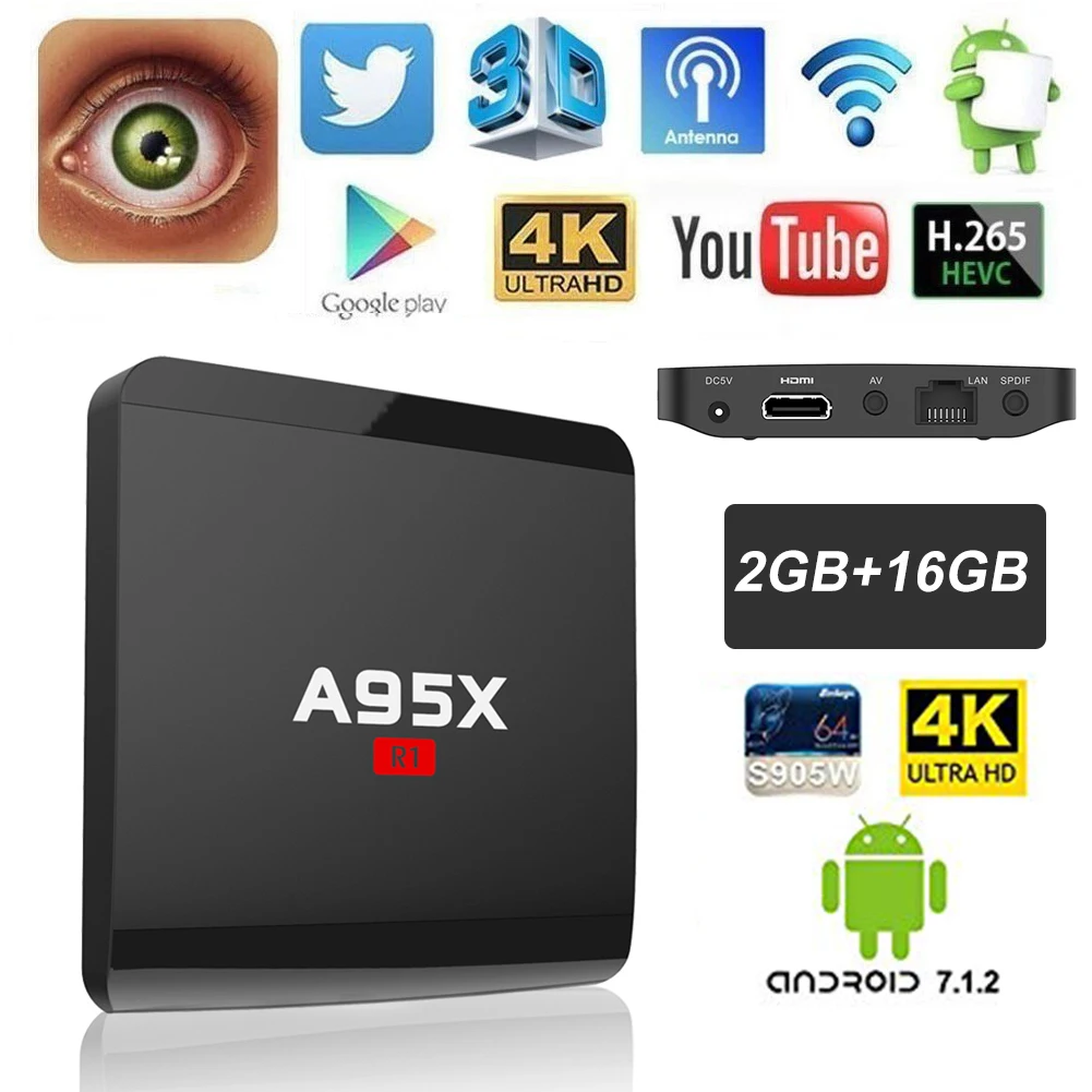 A95X черный Мини TV Box HD цифровой эфирный приемник Интернет компьютерной приставки к телевизору совместимые пульты дистанционного управления Управление 2+ 16 gb Оперативная память Декодер каналов кабельного телевидения