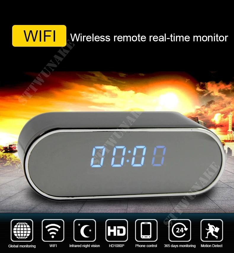 

STTWUNAKE 1080P HD mini camera DV Night Vision Wireless WIFI Electronic Clock IP Remotely Monitor Cam Video recorder Camcorder