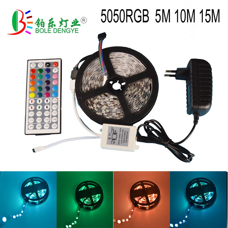 

5M RGB 5050 Waterproof Led Strip Light 30leds/m led tape with 44 Key Remote Controller UK US Power supply dc 12V Full kit