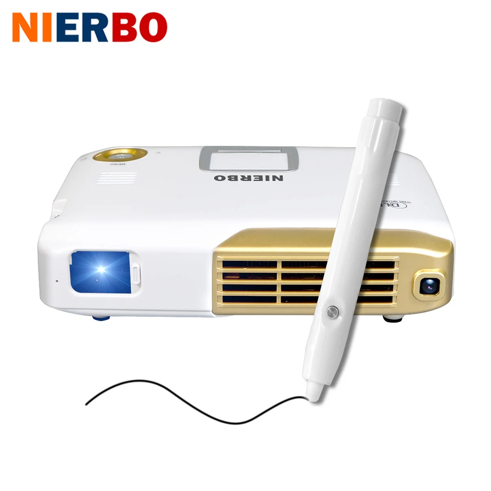 NIERBO 4K Interactive Portable Projector Full 3D School Android Wifi Office Education with 15000mah Battery 500 ANSI Lumens