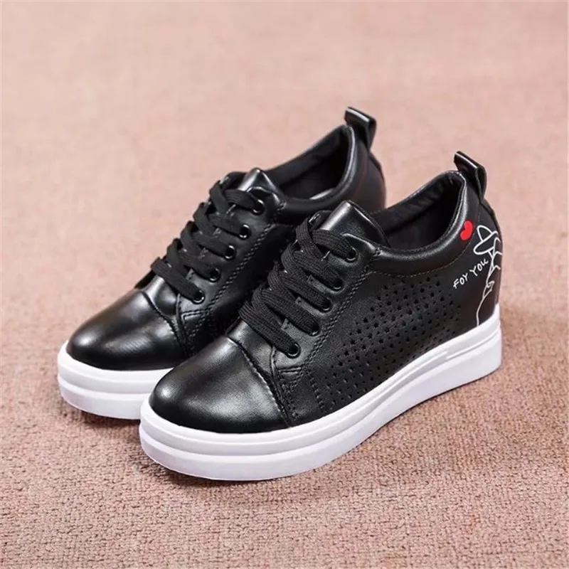 Lace Schuhe Hohe Atmungsaktive Schwarzes Weiß up Drucken Phy2227 Plattform Frauen Casual Vogue weiß Turnschuhe Hohl ptwdTqd