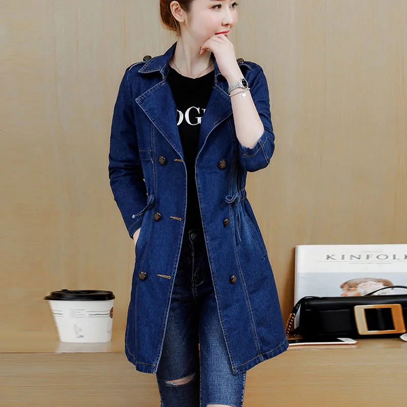 

5xL plus big size coats women spring summer style autumn 2019 feminina new long denim coats Female fashion Windbreaker jacket