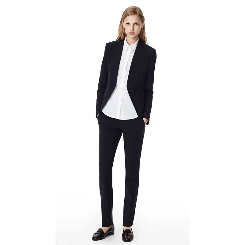 Women Pant Suits 2017 Black Notch Lapel Ladies Business