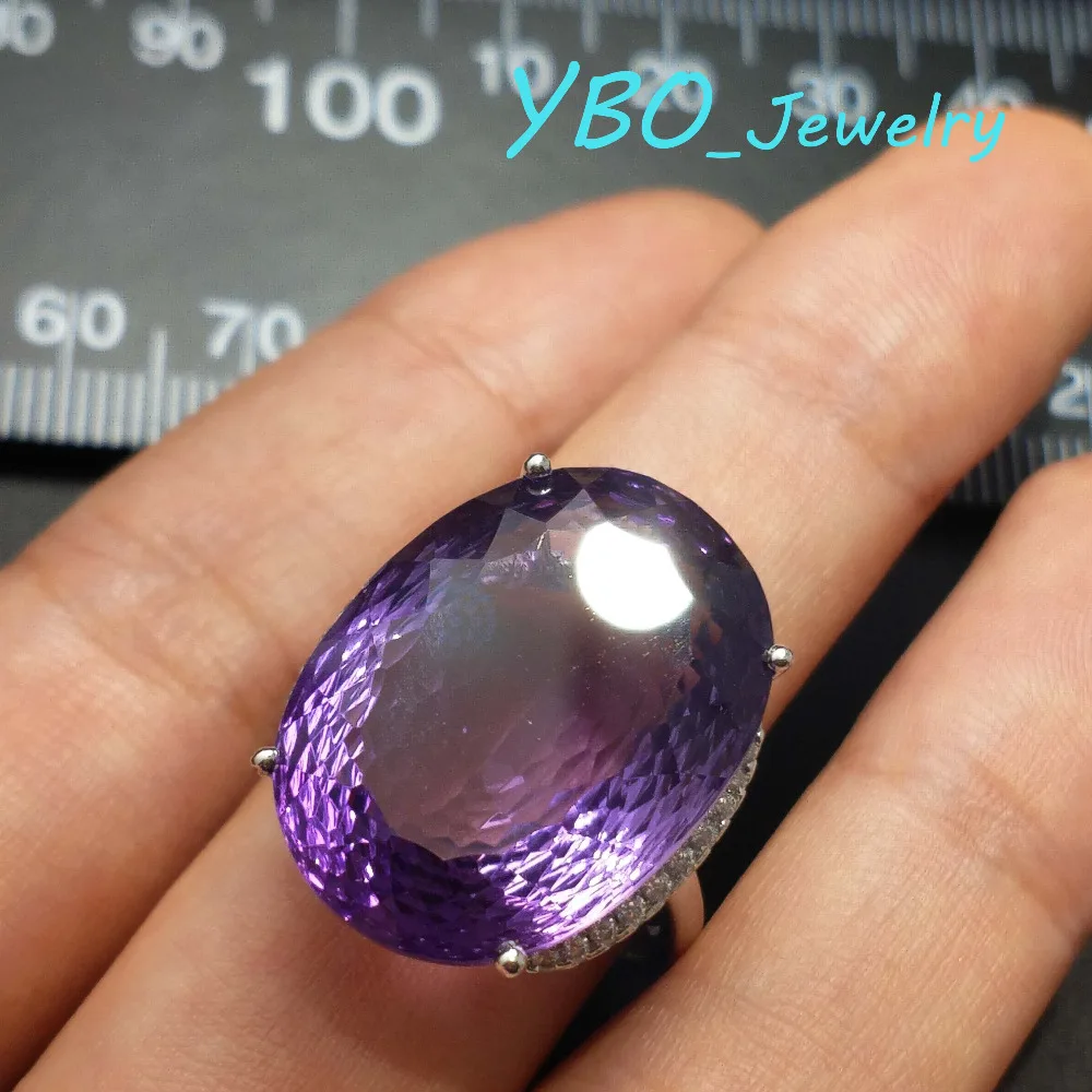 YBO- дизайн супер огромное кольцо натуральный аметист 28,5 ct ov 17*23 мм в 925 Серебряное кольцо с покрытием из белого золота 18 К роскошное кольцо