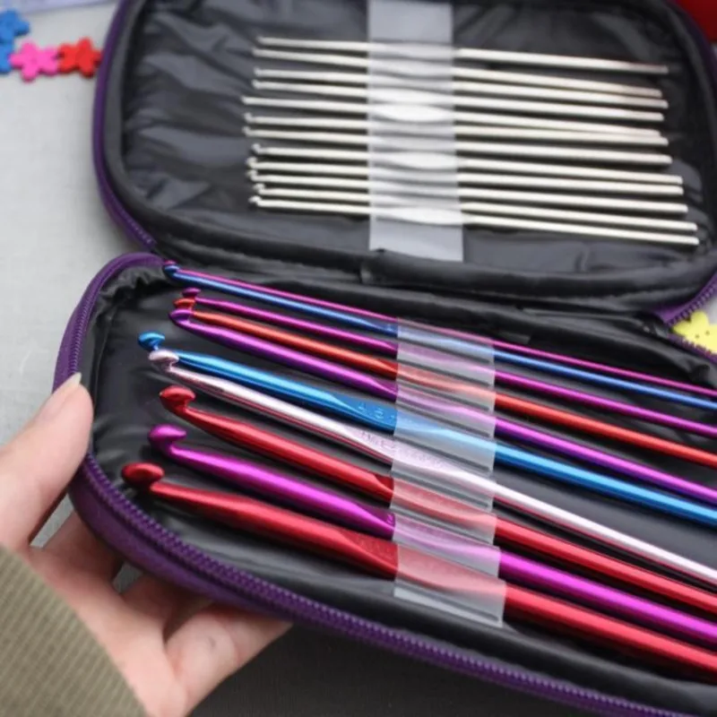 

22Pcs/set Multi-colour Aluminum Crochet Hooks Knit Weave Needle Kits Embroidery Needlework Craft Sewing Tools Knitting Needles