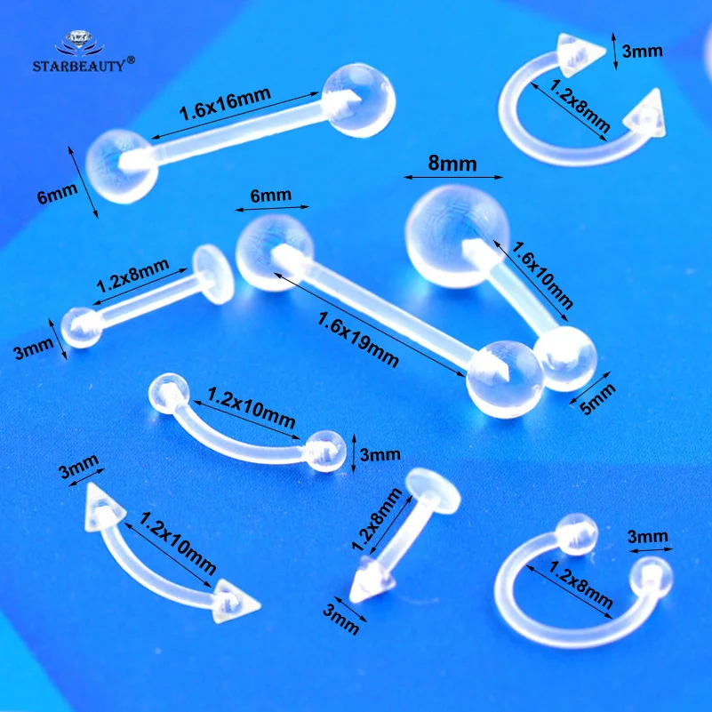2Pcs/lot Clear Acrylic Ball Punk Bar Lip Ring Silicone Eyebrow Piercing industrial Piercings Labret Piercing Tragus Piercing