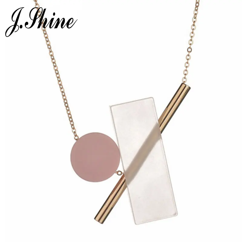 

JShine Trendy Geometric Spring New Design Pink and Clear Resin Long Pendant Handmade Simple Necklaces for Women Bijoux
