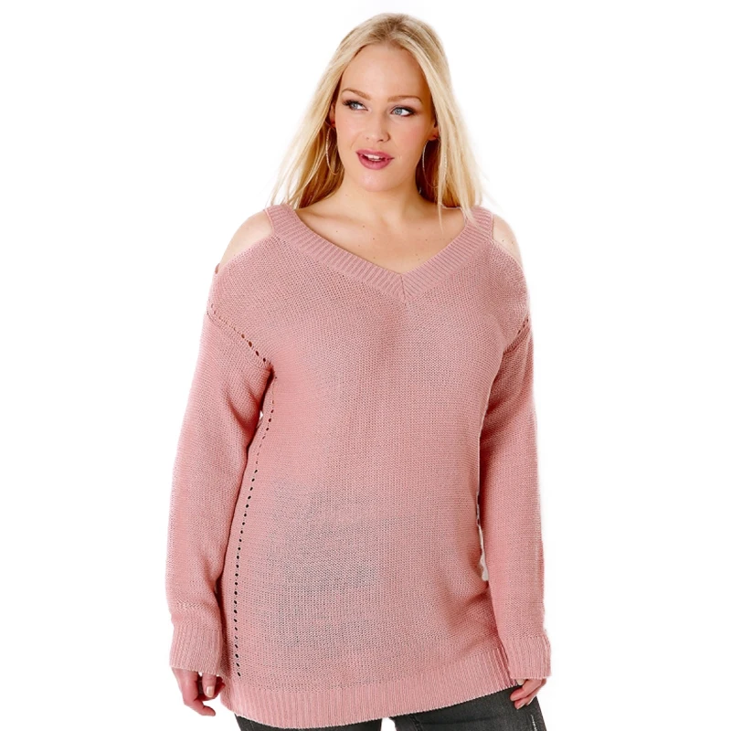 Kissmilk Women Plus Size Cold Shoulder Side Hollow Out Sweater Solid Long Sleeve Basic Tops Large Size Loose Sweater 3XL 7XL Kissmilk Women Plus Size Cold Shoulder Side Hollow Out Sweater Solid Long Sleeve Basic Tops Large Size Loose Sweater 3XL 7XL