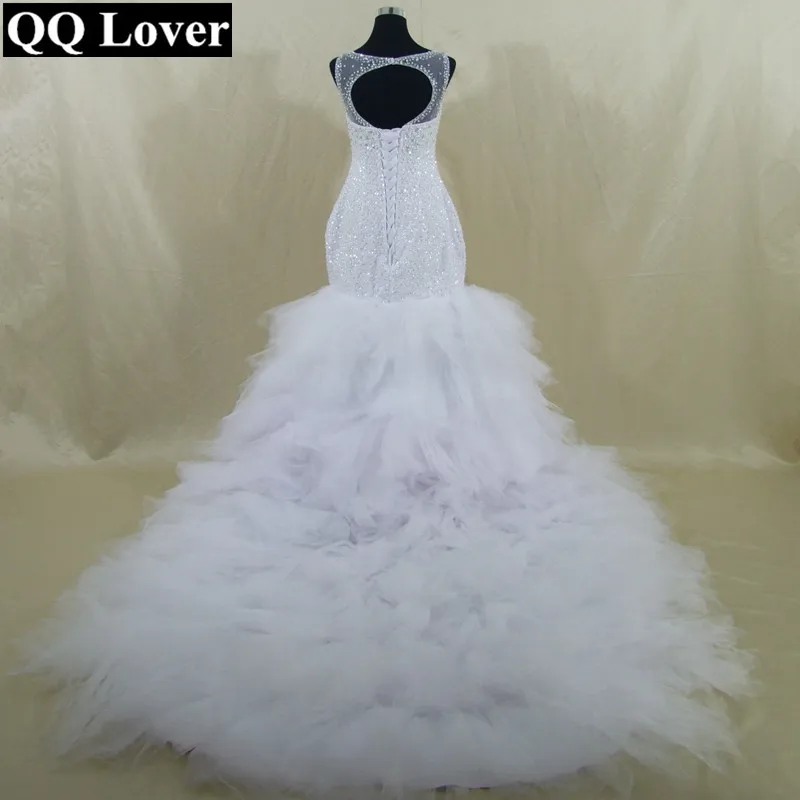 

QQ Lover 2019 New African Big Train Mermaid Wedding Dress Custom-made Bridal Gown Vestido De Noiva