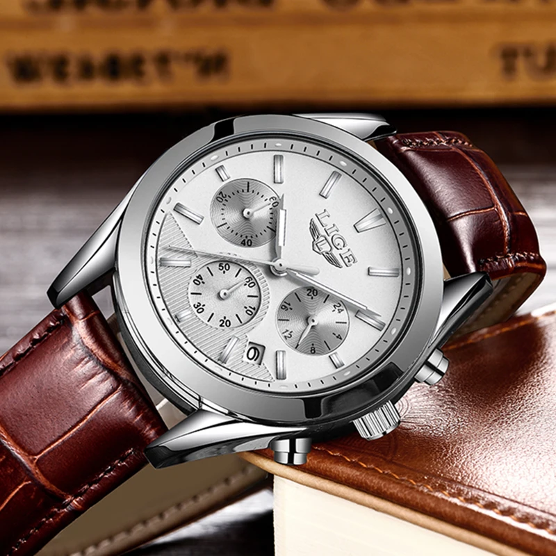 Relojes Hombre 2019 LIGE Mens Watches Top Brand Luxury Brown Leather Business Quartz Watch Men Mili