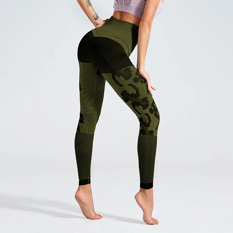 Kaminsky, женские леггинсы, для фитнеса, сетчатые, бесшовные, леггинсы, Mujer, высокая талия, камуфляж, спортивные, длинные штаны, пуш-ап, для тренировок, джеггинсы, штаны - Цвет: NS-6039 Army Green