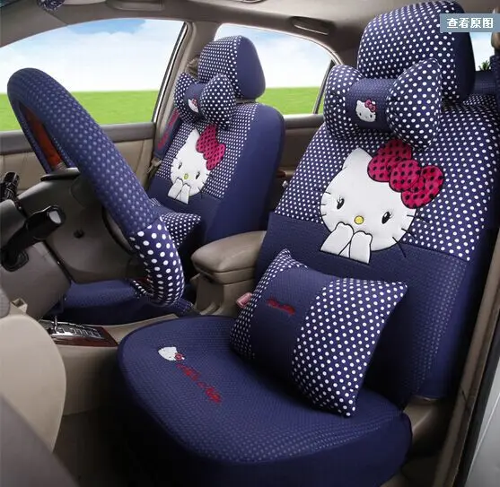 Blue Hello Kitty Polka Dot Car Seats Cover Leopard Fans Decoration Accessories