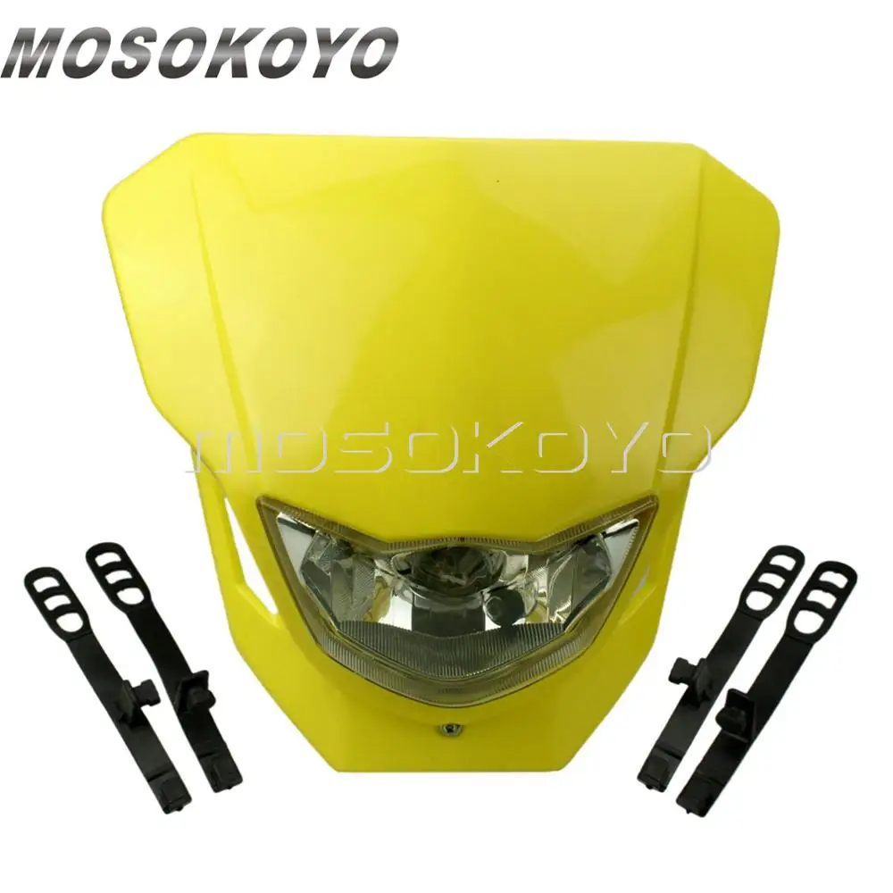 Для Suzuki DR650 DRZ400 RM85 RMZ-250 450 DRZ 125 фары для мотокросса Байк желтый Головной фонарь Передняя Маска Универсальная - Цвет: Yellow