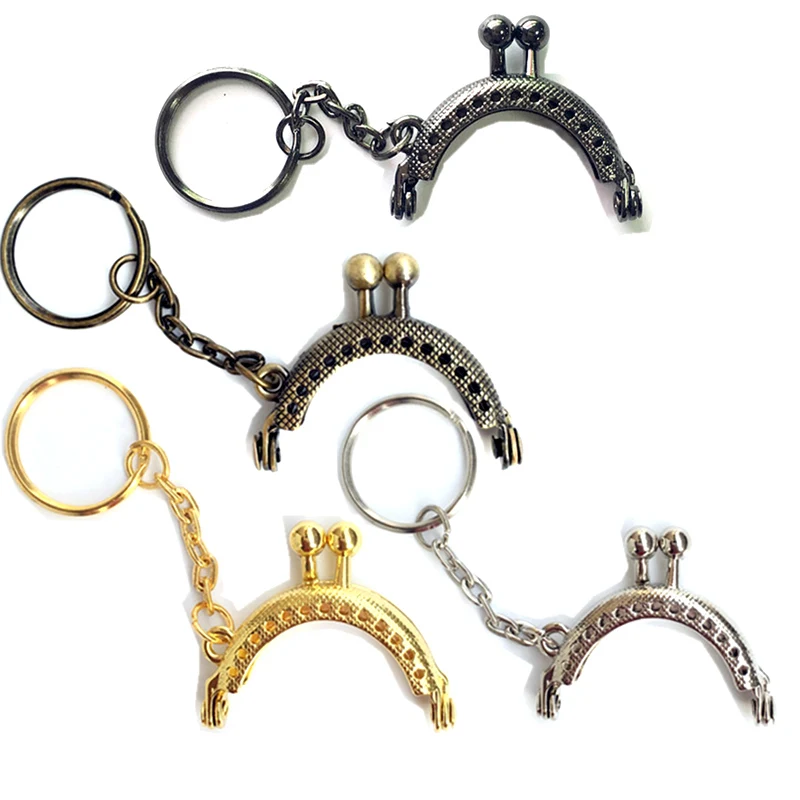 

10Pcs Mixed Grid Cute Arc Alloy Frame Kiss Clasp Lock Bag Purse Handle With Key Ring 4x3.5cm